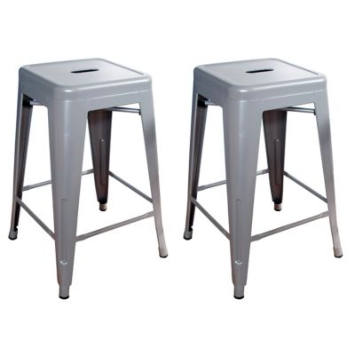 AmeriHome 24 in. Metal Bar Stools, Silver, 2 pc.