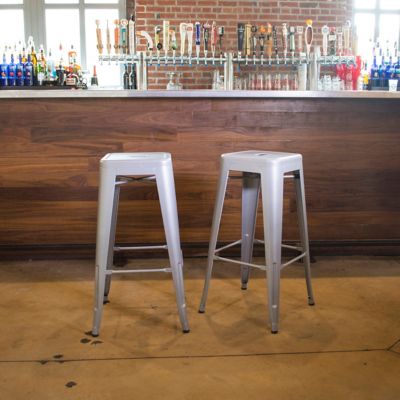 Image showing  Metal Bar Stools, 24 in., Silver, 2-Pack