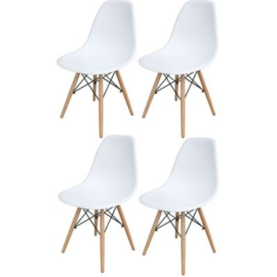 Amerihome White Wooden Leg Accent Chair 4 Piece Set