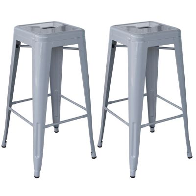 AmeriHome Outdoor Metal Bar Stools, 30 in., Silver, 2-Pack