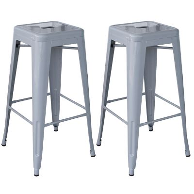 AmeriHome Outdoor Metal Bar Stools, Silver, 2 pc.