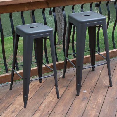 Image showing  Outdoor Metal Bar Stools, 30 in., Gray, 2-Pack