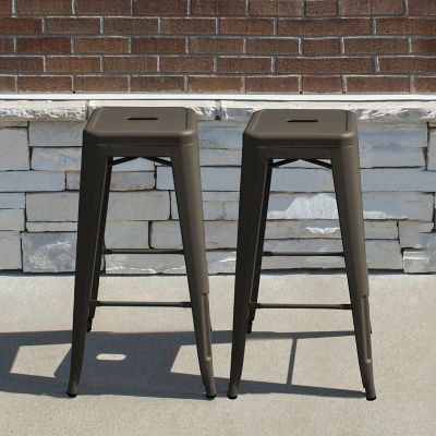 Image showing  Outdoor Metal Bar Stools, 30 in., Gray, 2-Pack