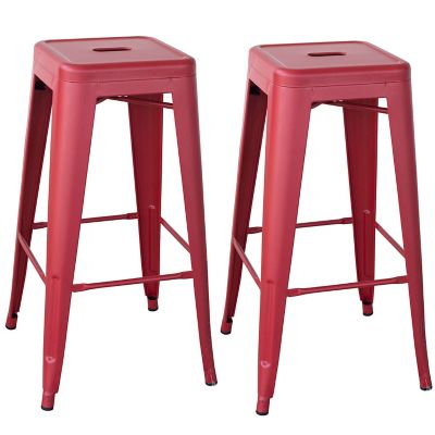 AmeriHome Outdoor Metal Bar Stools, Red, 2 pc.