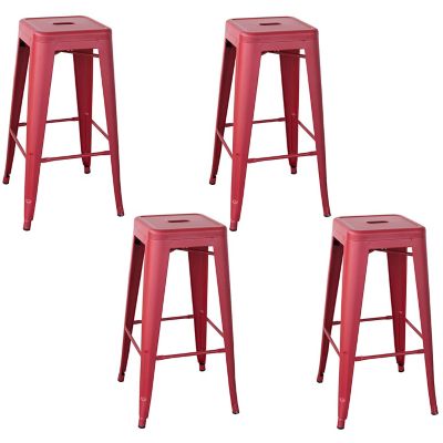 AmeriHome Outdoor Metal Bar Stools, 30 in., Red, 4-Pack