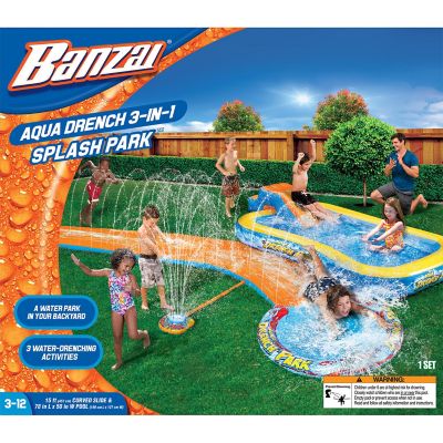 Banzai 3-in-1 Aqua Water Drench Splash Park w/ Water Slide & Inflatable Pool 