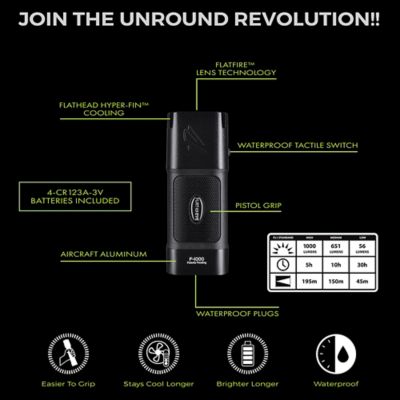 Image showing  Flateye F-1000 High-Performance Unround CREE LED Multi-Position Waterproof & Shockproof Flashlight, FL-7189