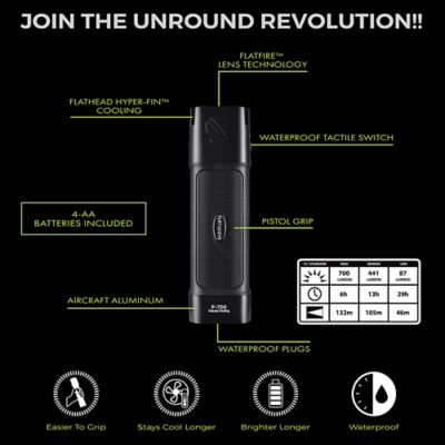 Image showing  Flateye F-700 High-Performance Unround CREE LED Multi-Position Waterproof and Shockproof Flashlight