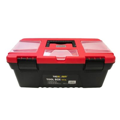 THEWORKS 6-3/4 in. x 13-15/16 in. x 5-7/8 in. 14 Tool Box with Lid Organizers, Red/Black, 30 lb. I was looking for a small toolbox to hold all the gauges and assorted other tools I use to maintain my guitars