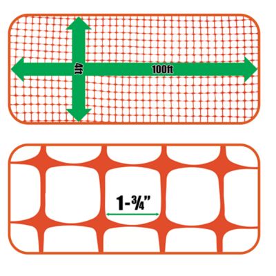 Image showing  100 ft. x 4 ft. Plastic Safety Fence, Orange, 1-3/4 in. Mesh