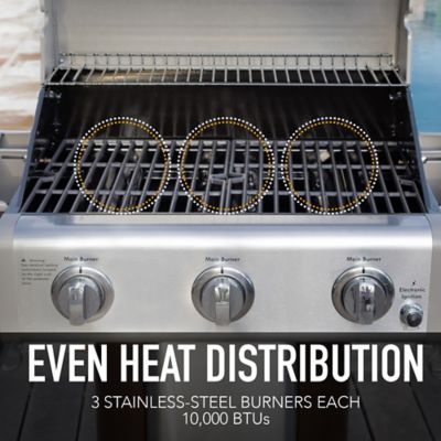 Image showing  3-Burner Propane Gas Pedestal Grill, Black