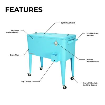 Image showing 7 th Permasteel 80 qt. Rolling Patio Cooler, Turquoise