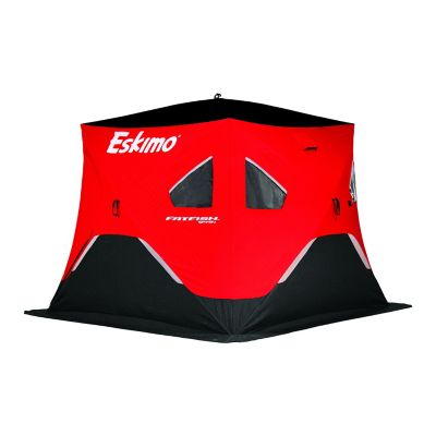 Eskimo 3 to 4-Person FatFish 949IG Pop-Up Portable Ice Fishing Shelter, Insulated, Red, Grey Interior