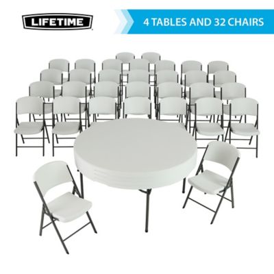 Lifetime 60 in. Round Stacking Tables and Chair Combo Set, 4 Tables, 32 Chairs