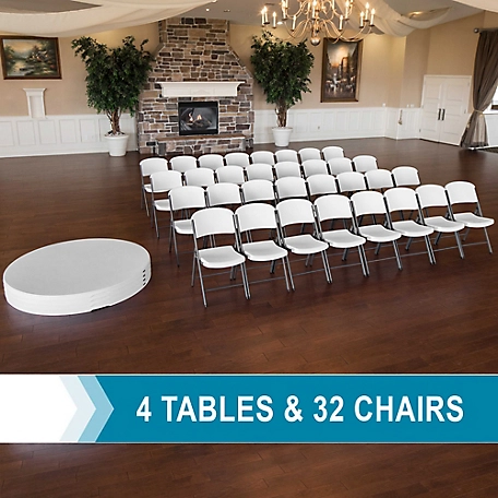 Lifetime 60 in. Round Stacking Tables and Chair Combo Set, 4 Tables, 32 Chairs