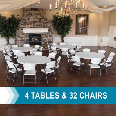 Image showing  36 pc. 60 in. Round Stacking Tables and Chair Combo Set, 4 Tables, 32 Chairs