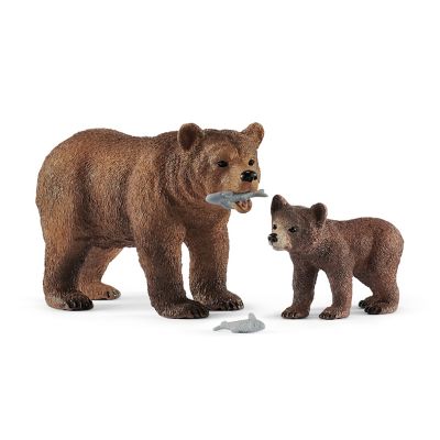 Schleich Grizzly Bear Mom with Cub Toy Playset