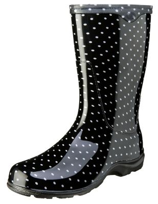 Sloggers Women's Polka Dot Pattern Comfort Mid Waterproof Garden and Rain Boots, 10 in.