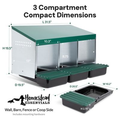 Image showing 6 th Homestead Essentials Roll-Out 3-Compartment Chicken Nesting Box