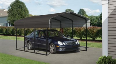 Arrow Steel Carport, 10 ft. X 15 ft. X 7 ft., Galvanized Black/Charcoal