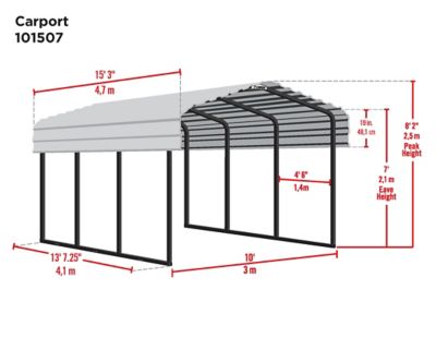 Image showing  10 ft. x 15 ft. Steel Galvanized Carport, Black/Charcoal