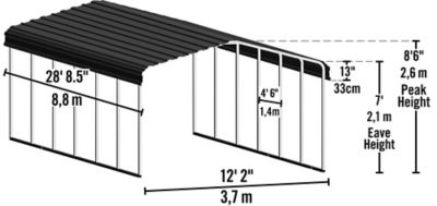 Image showing  12 ft. x 29 ft. Steel Galvanized Carport, Black/Charcoal