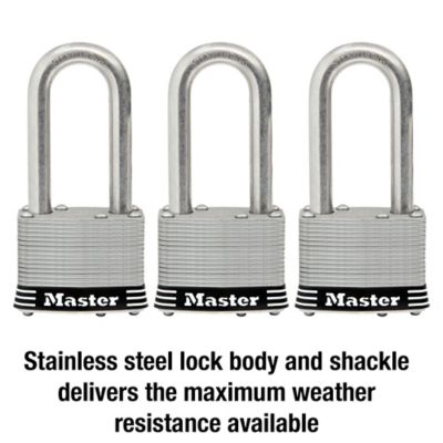 Image showing  2 in. Shackle Stainless Steel Pin Tumble Padlocks with Shackle, 3-Pack