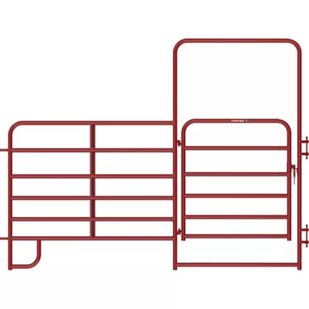 Tarter 4' x 8' Economy 6-Bar Arched Door with 6' Panel 1-3/4" Tube Red Corral Panels & Gates