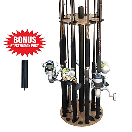 Rush Creek Creations 24-Rod Round Floor Fishing Rod Storage Rack with Free 6 in. Ext Post, American Cherry