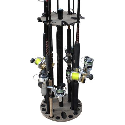 Image showing  24-Rod Round Floor Fishing Rod Storage Rack with Free 6 in. Extension Post, Barn Wood