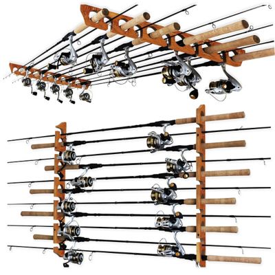 Image showing  2-in-1 11-Rod Wall/Ceiling Fishing Rod Storage Rack, American Cherry