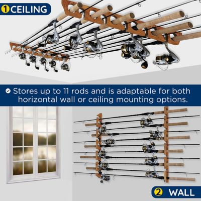 Image showing  2-in-1 11-Rod Wall/Ceiling Fishing Rod Storage Rack, American Cherry