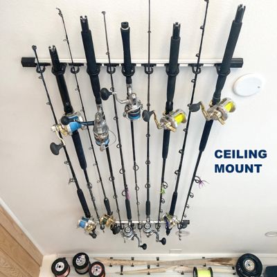 Image showing  3-in-1 Aluminum 10-Rod Wall/Ceiling Fishing Rod Storage Rack