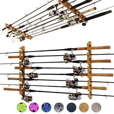 Rush Creek Creations 2-in-1 8-Rod Wall/Ceiling Fishing Rod Storage Rack, American Cherry