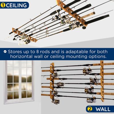 Image showing  2-in-1 8-Rod Wall/Ceiling Fishing Rod Storage Rack, American Cherry