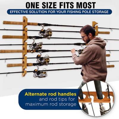 Image showing 5 th Rush Creek Creations 2-in-1 8-Rod Wall/Ceiling Fishing Rod Storage Rack, American Cherry