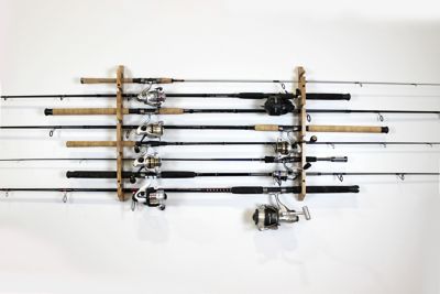 Image showing 7 th Rush Creek Creations 2-in-1 8-Rod Wall/Ceiling Fishing Rod Storage Rack, American Cherry