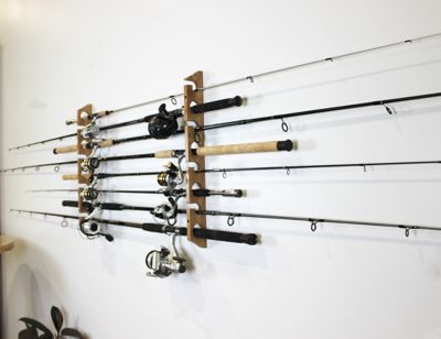 Image showing 8 th Rush Creek Creations 2-in-1 8-Rod Wall/Ceiling Fishing Rod Storage Rack, American Cherry
