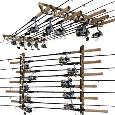 Rush Creek Creations 2-in-1 11-Rod Wall/Ceiling Fishing Rod Storage Rack, Camo