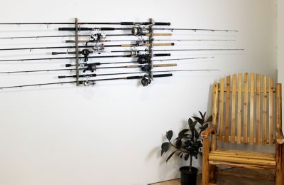 Image showing 7 th Rush Creek Creations 2-in-1 11-Rod Wall Ceiling Fishing Rod Storage Rack