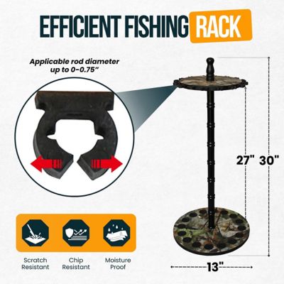 Image showing  16-Rod Round Wood Post Floor Fishing Rod Storage Rack, Camo
