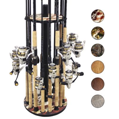 Rush Creek Creations 16-Rod Round Steel Post Fishing Rod Storage Rack, Americana