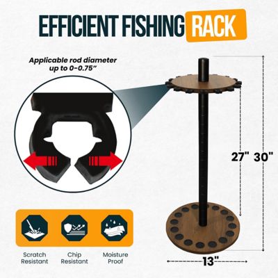 Image showing  16-Rod Round Steel Post Fishing Rod Storage Rack, Walnut