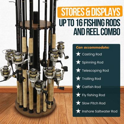Image showing  16-Rod Round Steel Post Fishing Rod Storage Rack, Walnut