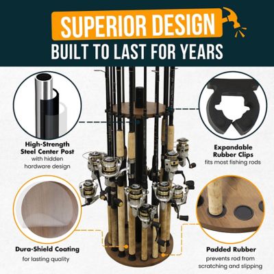 Image showing  16-Rod Round Steel Post Fishing Rod Storage Rack, Walnut