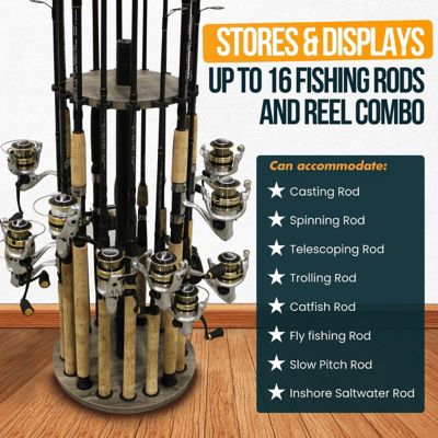 Image showing  16-Rod Round Steel Post Fishing Rod Storage Rack, Barn Wood
