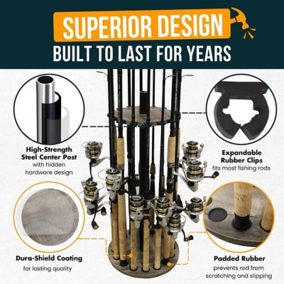 Image showing  16-Rod Round Steel Post Fishing Rod Storage Rack, Barn Wood