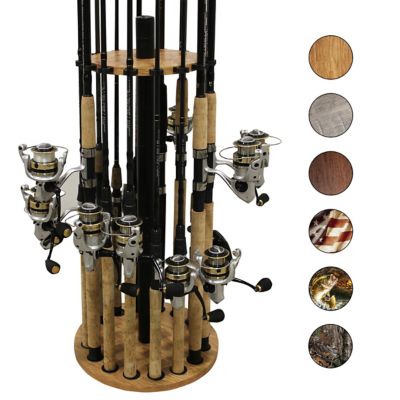 Rush Creek Creations 16-Rod Round Steel Post Fishing Rod Storage Rack, American Cherry