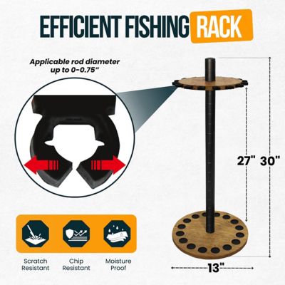 Image showing  16-Rod Round Steel Post Fishing Rod Storage Rack, American Cherry