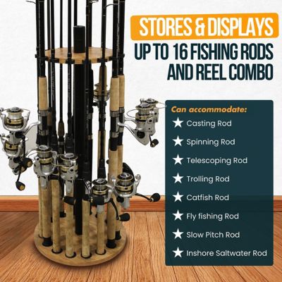 Image showing  16-Rod Round Steel Post Fishing Rod Storage Rack, American Cherry